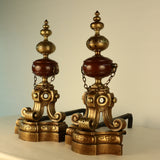 Pair of French 19th Century Louis XIV Style Bronze and Marble Chenets / Andirons