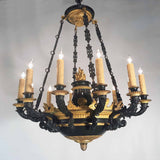 Antique Empire Style Twelve-Light Gilt Bronze Chandelier