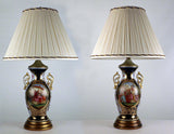 Pair of Antique German Porcelain Chinoiserie Baluster Vases, Fitted as Lamps
