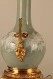 Pair of Antique French Pate Sur Pate Celadon Porcelain Lamps