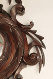 Continental  Carved Oak Convex Mirror with Bracket Shelf