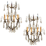 Pair of Louis XV Style Crystal and Gilt Bronze Wall Sconces