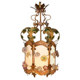 Louis XV Provincial Style Polychrome Tôle and Glass Hanging Lantern