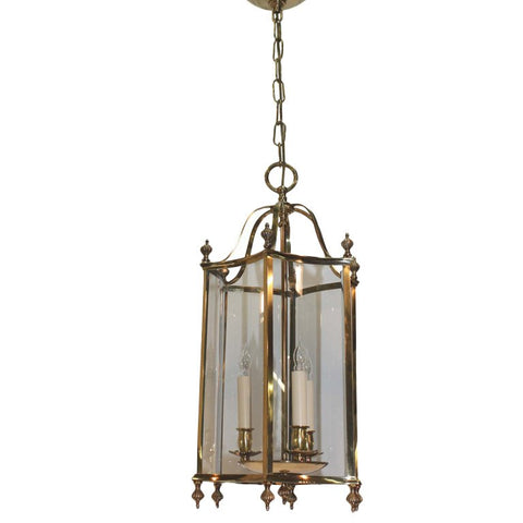 Neoclassical Brass and Bent Glass Lantern