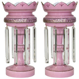 Pair of Pink Cased Bristol Glass Table Lustres