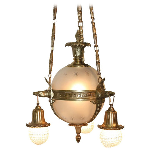 Gilt Bronze and Glass Astral Sphere Chandelier