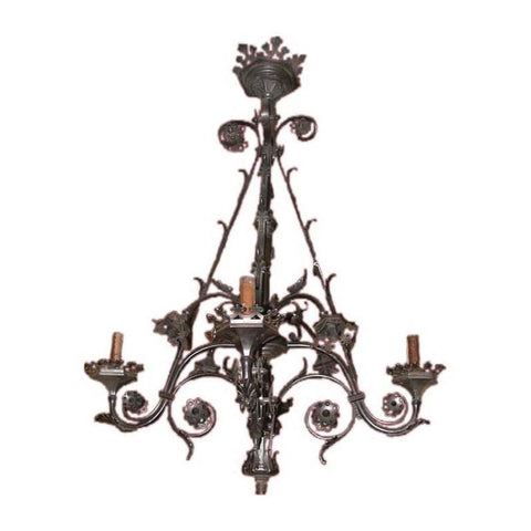 Large Gothic Style Bronze Eight-Light Two-Tier Gasolier