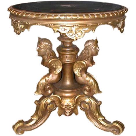 Pietra Dura and Victorian Giltwood Pedestal Base Table