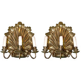 Pair of Unusual  Shell Backed Three-Arm Brass Wall Sconces